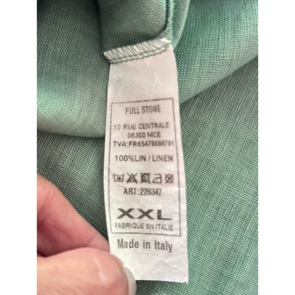 Full Stone‎ Linen Shirt 2XL Green Button Front Italy Made Relaxed Coastal Casual - Picture 5 of 7